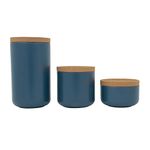 Ceramic and Cork Lid Set of 3 Stackable Canisters, with Airtight Seal 1/2 qt, 1 qt, 2 qt, Natural Cork and Teal Ceramic