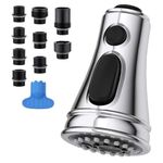 TRHDFW Kitchen Tap Spray Head Replacement, Chrome Pull Down Kitchen Spray Head with 9 Adapters, Universal UK Standard Pull Out Spray Head with Stream, Spray, and Sweep Mode