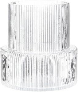 yanwe1 Clear Glass Vase, Ribbed Vase, Fluted Glass Vase, Flower Vase, Modern Vase for Centerpieces, Decorative Vase for Living Room, Dining Table, Entryway, Mantle, Shelf, Wedding, Office, 7.5 Inches