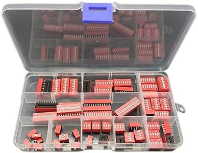 55Pcs Double Row Dip Switch Assorted Kit Box Range 1 2 3 4 5 6 7 8 9 10 12 Position 2.54mm PCB Mountable On Off Dip DIL Switch, Slide Type Red Toggle Switch for Arduino and Circuit Boards