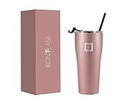 IRON °FLASK Insulated Rover Tumbler w/Lid & Straw - Leak Proof & Stainless Steel Bottle for Hot & Cold Drinks - Coffee Travel Mug, Water Metal Canteen, Thermal Cup - Rose Gold, 32 Oz