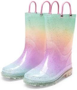 DREAM PAIRS Kids Rain Boots Glitter Boys Girls with Easy-on Handles Sparkly Waterproof Boots Outdoor Playing Rain Boots Unisex-Child,Size 3 Little Kid,Rainbow,KKEMRB2501