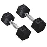 HOMCOM Rubber Dumbbell Sports Hex Weights Sets Home Gym Fitness Hexagonal Dumbbells Kit Weight Lifting Exercise (2 x 4kg) Black