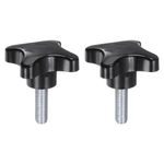 sourcing map 2pcs Star Knobs M10 x 30mm Male Thread Plastic 4-Star Stud Knob Hand Tightening Clamping Screw Replacement Threaded Handle, Black