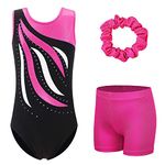 XFGIRLS Gymnastics Leotards for Girls Sleeveless Leotards Sparkle Dancing Girls Ballet Gymnastics Shorts 179_BlackHotpink_8A