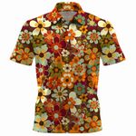 Funny Golf Shirts for Men Novelty Mens Hawaiian Shirts Moisture Wicking Beach Summer Short Sleeve Golf Shirts, Retro 70s Hippie Floral, Large