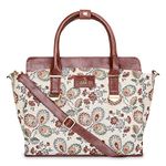 THE CLOWNFISH Zella Tapestry & Faux Leather Handbag for Women Sling Bag Office Bag Ladies Shoulder Bag with Shoulder Belt Tote For Women College Girls (Dark Brown-Floral)