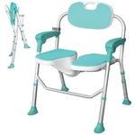 Folding Shower Chair with Arms and Back 350 LB,5-Level Adjustable,Non-Slip Feet Shower Seat Cutout for Private Washing,for Elderly,Disabled,Seniors & Pregnant,Heavy Duty Shower Chair