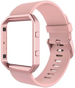 Simpeak Sport Band Compatible with Fitbit Blaze Smartwatch Sport Fitness, Silicone Wrist Band with Meatl Frame Replacement for Fitbit Blaze Men Women, Small, Pink Band+Rose Pink Frame