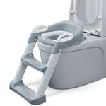 Baybee Aura Western Toilet Potty Seat for Kids, Baby Potty Training Plastic Seat Chair with Ladder, Adjustable Step Height, Cushion Seat | Potty Seat for 1-8 Years Child Boys Girls (Grey)