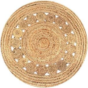 vidaXL 90cm Round Area Rug - Braided Jute Design, Natural Beige, Handwoven Durable Rug for Home Decor