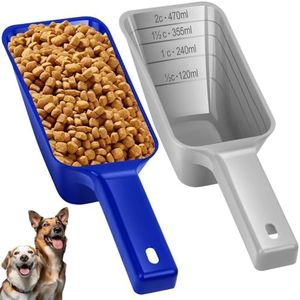 2 Cup Dog Food Scoop(2 Pack), Plastic Pet Food Scoop with Measuring Lines for Accurate Pet Food Portions,Dishwasher Safe (Blue and Grey)