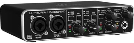 Behringer U-Phoria UMC204HD Audiophile 2x4 USB Audio/MIDI Interface with MIDAS Mic Preamplifiers, 24-Bit/192kHz Resolution