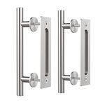 WINSOON 12" Sliding Barn Door Handles Hardware with Flush Finger Pull, Large Rustic, Stainless Steel, Pull and Flush Barn Door Handles Brushed Nickel Set, Used for Gate Garages Cabinet, 2 Pack