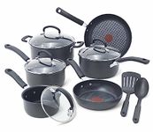 T-fal E765SC Ultimate Hard Anodized Nonstick 12 Piece Cookware Set, Dishwasher Safe Pots and Pans Set, Black