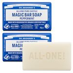 Dr Bronner's Peppermint Pure-Castile Bar Soap, Made with Organic Oils with Certified Fairtrade Ingredients, Used for Body, Face and Hair, Vegan Friendly, 140g Bar