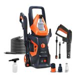 IBELL WIND55 Universal Motor Pressure Washer, 1600 Watts Motor, 130 Bars, 7L/Min Flow Rate, 5 Meters Outlet Hose, for Car, Bike and Home Cleaning Purpose, Turbo Nozzle, Black and Orange