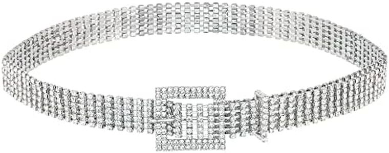 PiercingJak Ceinture Femme Strass Brillant Argenté, Ceinture de Taille en Strass pour Femme, Ceinture Réglable Large pour Robes Jeans Bikini Bijou Cadeau Femme Fille Maman