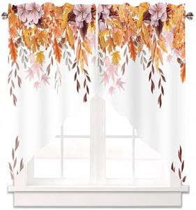 AYTTBIS Fall Thanksgiving Maple Leaves Swag Curtain Valance for Windows,Autumn Yellow Leaves Window Treatments Short Swag Topper for Kitchen Windows Bathroom Bedroom,36 x 63 Inch, 1 Pair