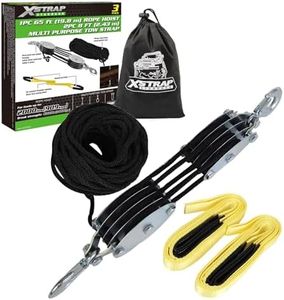 XSTRAP Standard Heavy-Duty 4,000 LB Breaking Strength 65 FT Rope Hoist with 2PK 8 FT Lift Sling (Black)