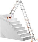 Wolec Home DIY Multi-Position Ladder: Rock-Solid Stabilizer & Wheels - Heavy Duty Aluminum Extension Telescoping Ladder for Indoor & Outdoor Maintenance,20 FT Orange