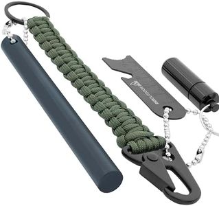 RKR OUTDOOR Ferro Rod Flint Fire Starter Kit with Paracord Keychain + Carabiner and Waterproof Aluminum Capsule for Tinders - 5" Length 1/2" Thick - Flint and Steel for Survival (Army Green)