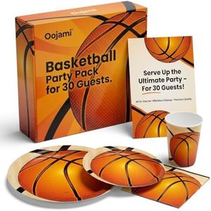 Serves 30 Guests 9" Dinner & 7" Dessert Plates, 9 oz Cups, 3-Ply Napkins - Complete Tableware Set for Kids' and Adults Sports-Themed basketball Birthday Parties & Events