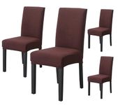 House of Quirk Elastic Jacquard Chair Cover Stretch Removable Washable Short Dining Chair Cover Protector Seat Slipcover (Pack of 4, Dark Brown)