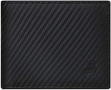 CALFART RFID Slim Front Pocket Wallets For Men - Genuine Leather Credit Card Mens Bifold Wallet With 2 ID Windows Zipper Coin Stylish Passcase (Black-Carbon Fiber)