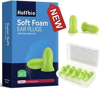 HUFFBIO Soft Foam Ear Plugs, 5 Pairs - 36dB SNR Best Ear Plugs for Sleep, Revolutionary Noise Cancelling Design, Super Soft & Reusable, For Deep Sleeping, Block out Snoring, Travel,Concert,Study,Work