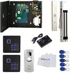 Track In and Out for 1 Door Security Entry System with 2 RFID Keypad Reader+600lbs Electronic Magnetic Lock+Metal Exit Button+Power Supply Box+FRID Cards/Key fobs TCP/IP (Phone APP remotely Open Door)