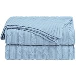 uxcell Soft 100% Cotton Knitted Throw Blanket for Sofa and Couch, Lightweight Cable Knit Blanket, Home Decorative Blanket, Pale Blue, 50" x 60"