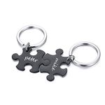 XUANPAI Puzzle Keychains, 2 Piece Jigsaw Key Ring Personalized Friendship BFF Couple Keyrings Family Best Friend Forever Custom Stainless Steel Jewellery Love Gift for Men Women Boys Girls,Black