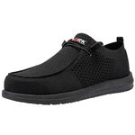 LARNMERN Slip On Safety Trainers Men Women Loafers Steel Toe Cap Work Shoes Lightweight Comfortable Walking Sneakers(9 UK, Black)