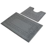 Ambience Products Greek Key Pattern Bath Mats 2 Piece Sets Non Slip Bathroom Mat, Soft Washable Rug Quick Dry Water Absorbent Bathroom Shower Mat & Pedestal Set (Charcoal)