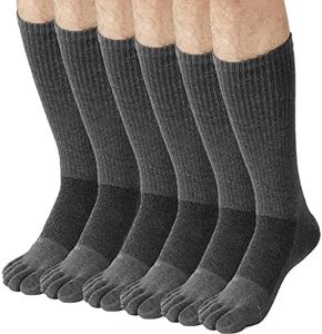 FUN TOES Men Crew Toe Socks Athletic Running Socks - Arch Support - Proper Toe Alignment - Breathable Mesh Top - Soft and Stretchy Value 6 Pairs Pack size 6-12 (Grey)