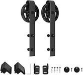 WINSOON Barn Door Wheels Rollers, Sliding Barn Door Wheel with Floor Guide, 2pcs Black Big Wheel Roller Hardware Hanger