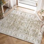 JINCHAN Area Rug 2x3 Persian Rug Vintage Floor Cover Floral Print Doormat Taupe Thin Rug Doormat Retro Foldable Accent Rug for Kitchen Living Room Bedroom Entryway Bathroom Farmhouse