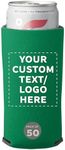 DISCOUNT PROMOS Custom Collapsible Slim Can Coolers Set of 50, Personalized Bulk Pack - Holds Most 12 to 16 oz. Slim Cans, Insulated Cooler, Portable and Lightweight - Kelly Green