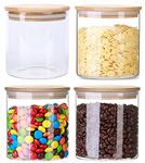 Lawei 4 Pack Glass Storage Jars with Sealed Bamboo Lids - 18.6 FL OZ Clear Glass Bulk Food Storage Canister for Serving Tea, Coffee, Spice, Candy, Cookie