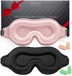 100% Blackout Sleep Mask for Women Men, 2 Packs 3D Contoured Eye Mask for Sleeping with Adjustable Strap, BeeVines Eye Mask for Eyelash Extensions Sleep Mask Blindfold, Soft Breathable Eye Shade Cover for Travel Yoga (Black & Pink)