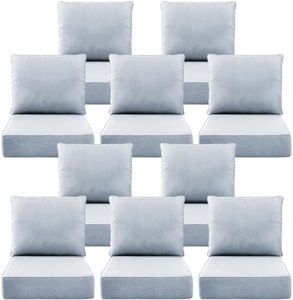Luxury 6" Outdoor Cushions for Patio Furniture, 24x24x6" Thick Seat Cushion Set of 10, Fade Resistant Couch Chair Replacement Cushions High Density Wicker Chair Cushion w/ Removable Cover Baby Blue