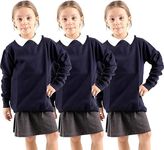 GW CLASSY OUTFIT 3x Girls Boys Kids Round Neck Jumpers (Pack of 3) Long Sleeve Fleece Unisex Sweatshirts School Uniform PE Tops UK Size (7-8 Years, 3x Navy Blue)