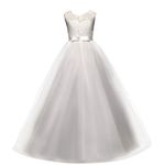 IBTOM CASTLE Big Girl Kids Lace Flower Princess Wedding Pageant Dance Dress Tulle Long Maxi Gown White 8-9 Years