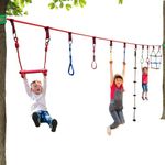 Toy Park Ninja Slackline Warrior Obstacle Course for Kids 15m Ninja Slackline Hanging Gym Rings, Monkey Bars, Climbers & Ladders, Tree Protectors, Perfect Outdoor Fun for Kids