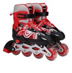 WEZOSHINET 4 Wheels Inline Adjustable Skates Skating Shoes for Boys & Girls Skating Shoe Adjustable Roller Blades Age 6 to 15 Years Kids PU Strong Wheels Aluminium with LED Flash Light on Wheels (Red)