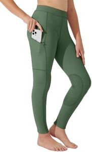 Willit Girls Horse Riding Pants Tights Kids Equestrian Breeches Knee-Patch Youth Schooling Tights Zipper Pockets Army Green S