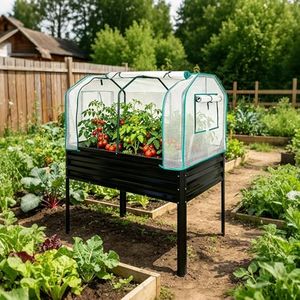 Large Raised Garden Bed with Cover Galvanized Elevated Planter Box with Legs 120x60x143cm for Backyard, Patio, Balcony, 400lb Capacity, Black