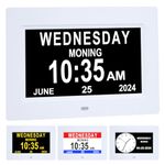 7 Inch Extra Large Day Date Time Digital Day Calendar Clocks with Auto-Dimming 12 Alarm Reminders Dementia Clock for Senior Elderly impaired Vision Memory Loss