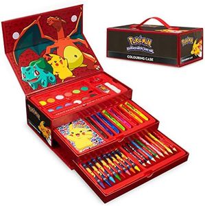 Pokémon Valigetta Colori Bambino, 40+ pz Kit Disegno Pittura Pennarelli Matite Colorate
